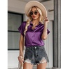 Zeagoo Satin Blouses for Women Silk Button Down Shirts Short Sleeve Tops Work Business Casual Summer Outfits(Purple)