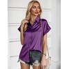 Zeagoo Satin Blouses for Women Silk Button Down Shirts Short Sleeve Tops Work Business Casual Summer Outfits(Purple)
