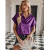 Zeagoo Satin Blouses for Women Silk Button Down Shirts Short Sleeve Tops Work Business Casual Summer Outfits(Purple)