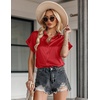 Zeagoo Satin Blouses for Women Silk Button Down Shirts Short Sleeve Tops Work Business Casual Summer Outfits(Red)