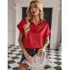 Zeagoo Satin Blouses for Women Silk Button Down Shirts Short Sleeve Tops Work Business Casual Summer Outfits(Red)