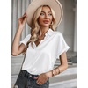 Zeagoo Satin Blouses for Women Silk Button Down Shirts Short Sleeve Tops Work Business Casual Summer Outfits(White)