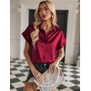 Zeagoo Satin Blouses for Women Silk Button Down Shirts Short Sleeve Tops Work Business Casual Summer Outfits(Wine Red)