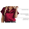 Zeagoo Satin Blouses for Women Silk Button Down Shirts Short Sleeve Tops Work Business Casual Summer Outfits(Wine Red)