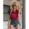 Zeagoo Satin Blouses for Women Silk Button Down Shirts Short Sleeve Tops Work Business Casual Summer Outfits(Wine Red)