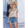 Zeagoo Satin Silk Blouses Short Sleeve Crewneck Top for Women Dressy Casual(Beige)