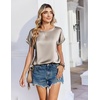 Zeagoo Satin Silk Blouses Short Sleeve Crewneck Top for Women Dressy Casual(Beige)