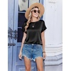 Zeagoo Satin Silk Blouses Short Sleeve Crewneck Top for Women Dressy Casual(Black)