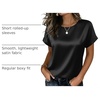 Zeagoo Satin Silk Blouses Short Sleeve Crewneck Top for Women Dressy Casual(Black)