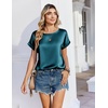Zeagoo Satin Silk Blouses Short Sleeve Crewneck Top for Women Dressy Casual(Blue Green)