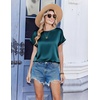 Zeagoo Satin Silk Blouses Short Sleeve Crewneck Top for Women Dressy Casual(Blue Green)