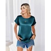 Zeagoo Satin Silk Blouses Short Sleeve Crewneck Top for Women Dressy Casual(Blue Green)