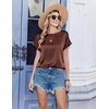 Zeagoo Satin Silk Blouses Short Sleeve Crewneck Top for Women Dressy Casual(Brown)