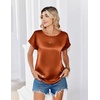 Zeagoo Satin Silk Blouses Short Sleeve Crewneck Top for Women Dressy Casual(Caramel)