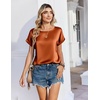 Zeagoo Satin Silk Blouses Short Sleeve Crewneck Top for Women Dressy Casual(Caramel)