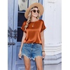 Zeagoo Satin Silk Blouses Short Sleeve Crewneck Top for Women Dressy Casual(Caramel)