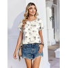 Zeagoo Satin Silk Blouses Short Sleeve Crewneck Top for Women Dressy Casual(Floral Beige 1018)