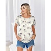Zeagoo Satin Silk Blouses Short Sleeve Crewneck Top for Women Dressy Casual(Floral Beige 1018)