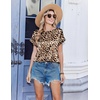 Zeagoo Satin Silk Blouses Short Sleeve Crewneck Top for Women Dressy Casual(Leopard Print)