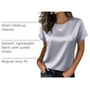 Zeagoo Satin Silk Blouses Short Sleeve Crewneck Top for Women Dressy Casual(Light Grey)