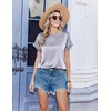 Zeagoo Satin Silk Blouses Short Sleeve Crewneck Top for Women Dressy Casual(Light Grey)