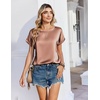 Zeagoo Satin Silk Blouses Short Sleeve Crewneck Top for Women Dressy Casual(Light Khaki)