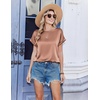Zeagoo Satin Silk Blouses Short Sleeve Crewneck Top for Women Dressy Casual(Light Khaki)
