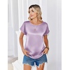 Zeagoo Satin Silk Blouses Short Sleeve Crewneck Top for Women Dressy Casual(Light Purple)