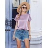 Zeagoo Satin Silk Blouses Short Sleeve Crewneck Top for Women Dressy Casual(Light Purple)