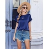 Zeagoo Satin Silk Blouses Short Sleeve Crewneck Top for Women Dressy Casual(Navy Blue)