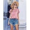 Zeagoo Satin Silk Blouses Short Sleeve Crewneck Top for Women Dressy Casual(Pink)