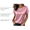 Zeagoo Satin Silk Blouses Short Sleeve Crewneck Top for Women Dressy Casual(Pink)