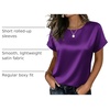 Zeagoo Satin Silk Blouses Short Sleeve Crewneck Top for Women Dressy Casual(Purple)