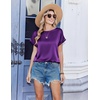 Zeagoo Satin Silk Blouses Short Sleeve Crewneck Top for Women Dressy Casual(Purple)