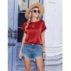Zeagoo Satin Silk Blouses Short Sleeve Crewneck Top for Women Dressy Casual(Red)