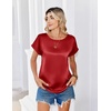 Zeagoo Satin Silk Blouses Short Sleeve Crewneck Top for Women Dressy Casual(Red)