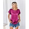 Zeagoo Satin Silk Blouses Short Sleeve Crewneck Top for Women Dressy Casual(Rose Red)