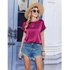 Zeagoo Satin Silk Blouses Short Sleeve Crewneck Top for Women Dressy Casual(Rose Red)