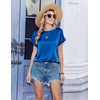 Zeagoo Satin Silk Blouses Short Sleeve Crewneck Top for Women Dressy Casual(Royal Blue)