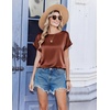 Zeagoo Satin Silk Blouses Short Sleeve Crewneck Top for Women Dressy Casual(Terracotta)