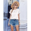 Zeagoo Satin Silk Blouses Short Sleeve Crewneck Top for Women Dressy Casual(White)