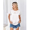 Zeagoo Satin Silk Blouses Short Sleeve Crewneck Top for Women Dressy Casual(White)