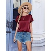 Zeagoo Satin Silk Blouses Short Sleeve Crewneck Top for Women Dressy Casual(Wine Red)