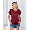 Zeagoo Satin Silk Blouses Short Sleeve Crewneck Top for Women Dressy Casual(Wine Red)