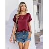 Zeagoo Satin Silk Blouses Short Sleeve Crewneck Top for Women Dressy Casual(Wine Red)