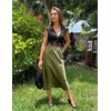 Zeagoo Skirts for Women High Waist Skirt Elegant Midi Skirt Satin(Army Green)