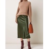 Zeagoo Skirts for Women High Waist Skirt Elegant Midi Skirt Satin(Army Green)