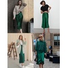 Zeagoo Skirts for Women High Waist Skirt Elegant Midi Skirt Satin(Green)