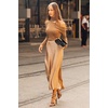 Zeagoo Skirts for Women High Waist Skirt Elegant Midi Skirt Satin(Khaki)
