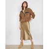 Zeagoo Skirts for Women High Waist Skirt Elegant Midi Skirt Satin(Khaki)